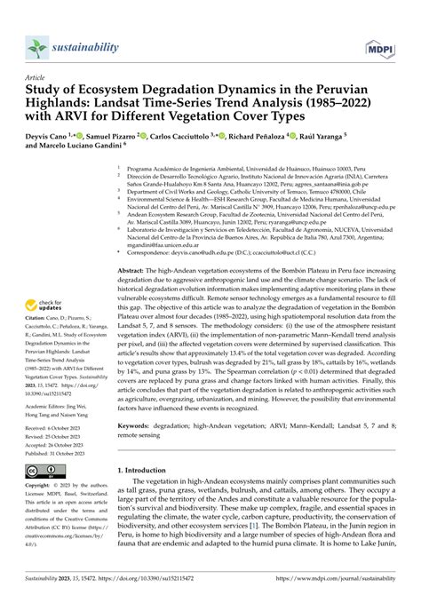 (PDF) Study of Ecosystem Degradation Dynamics in the Peruvian Highlands: Landsat Time-Series ...