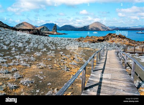 View of walkway on Bartolome Island with Pinnacle Rock in the ...