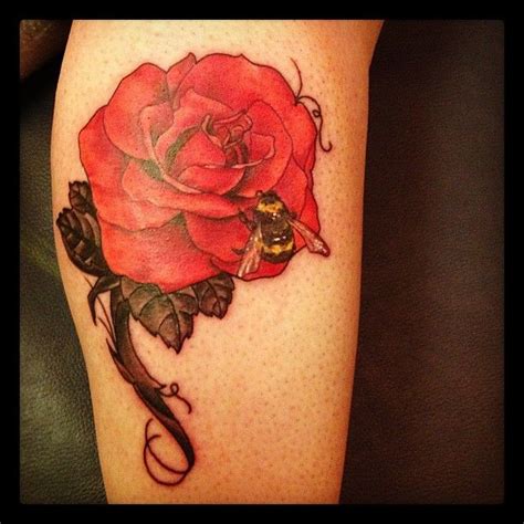 Bee On Red Rose Tattoo Design (With images) | Rose tattoo design, Tattoos, Red rose tattoo