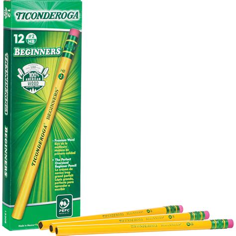 Ticonderoga Beginners Oversized Pencils with Latex-Free Eraser, No 2 Thick Tips, Pack of 12 ...