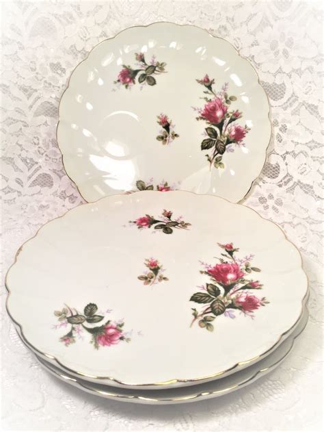 Moss Rose Pattern Snack Plates by Fine China of Japan, Scalloped Gold Trimmed Edge, Cup Holder ...