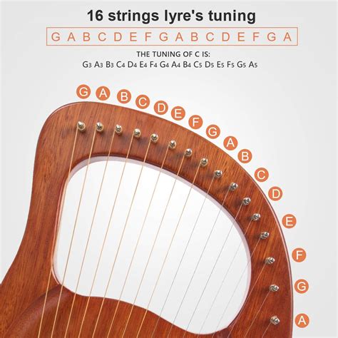 Lyre Harp, AKLOT 16 Metal Strings Mahogany Lye Harp with Tuning Wrench