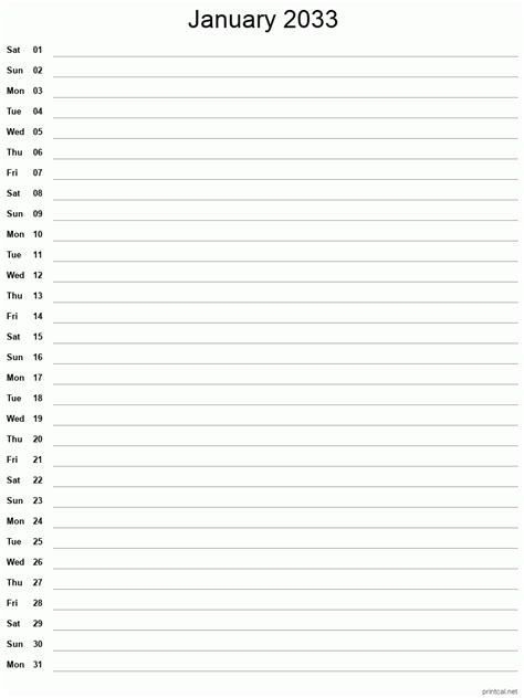 Printable January 2033 Calendar | Free Printable Calendars