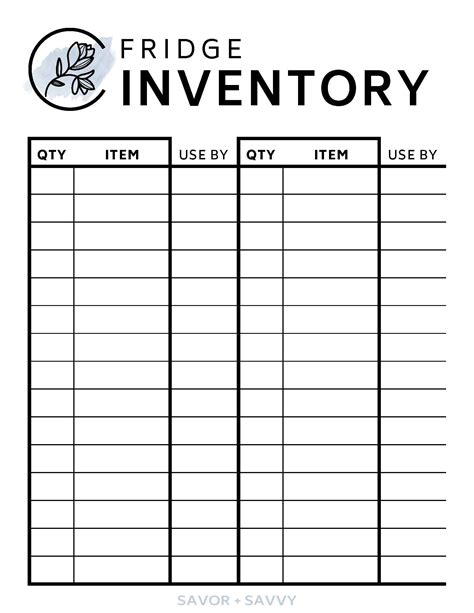 Food Inventory Sheet