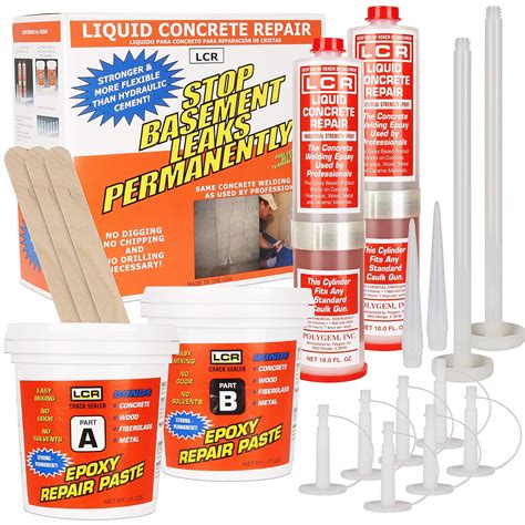 Polygem Liquid Concrete Repair (LCR) Kit Penetrating Injection Epoxy for Foundation & Concrete ...