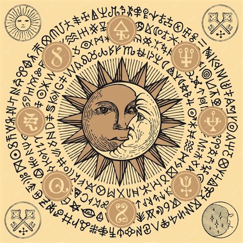 Premium Vector | Banner with sun, crescent moon and alchemical symbols