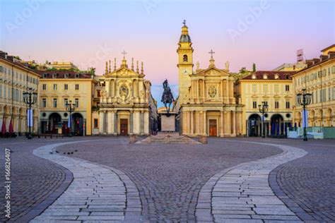 Piazza San Carlo and twin churches in the city center of Turin, Italy ...