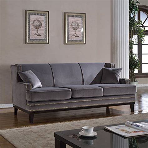 Divano Roma Furniture Modern Velvet Sofa - Nailhead Trim, Grey | Sofa ...