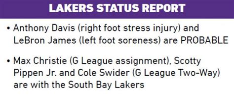 Lakers Status Injury Report for tomorrow vs the Warriors : r/lakers