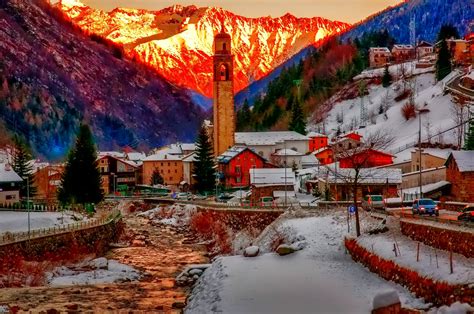 Download Tree Snow Landscape Mountain Winter Man Made Village HD Wallpaper