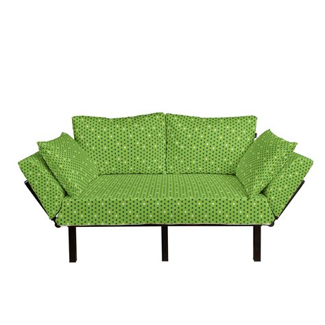 Green Futon Couch, Small Heart Shapes Vibrant Color Celebratory Fun Pattern Design, Daybed with ...