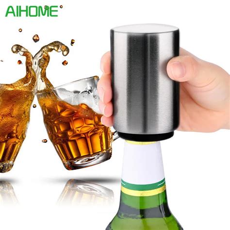 Magnetic Automatic Beer Bottle Cap Opener Creative Magnet Stainless Steel Push Down Beer Openers ...