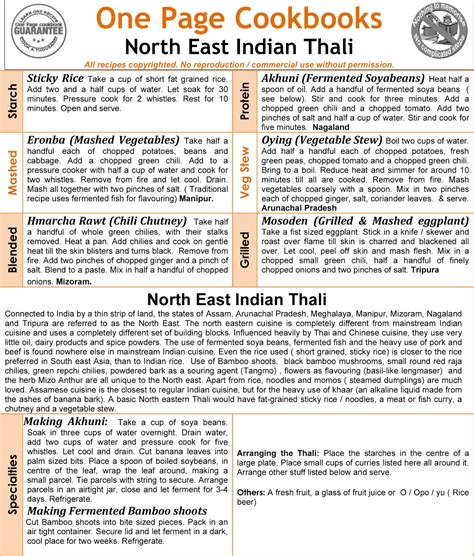 One Page Cookbooks: North East Indian Thali