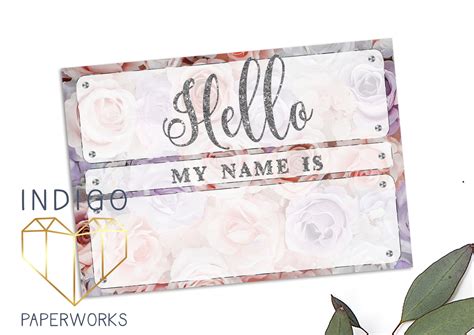 Printable Silver Floral Name Tags Bridal Shower Name tags | Etsy