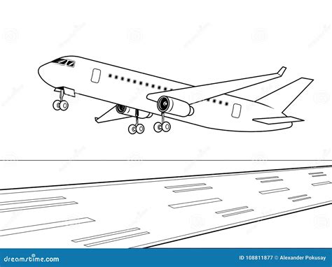 Airplane Landing Coloring Book Vector Stock Vector - Illustration of landing, transport: 108811877