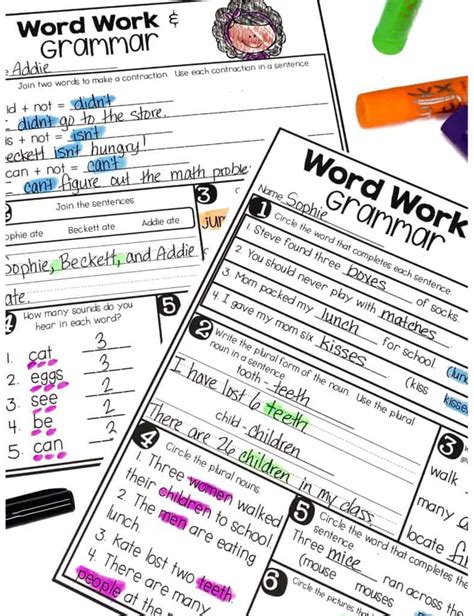 Word Work and Grammar Review Worksheets | Hollie Griffith