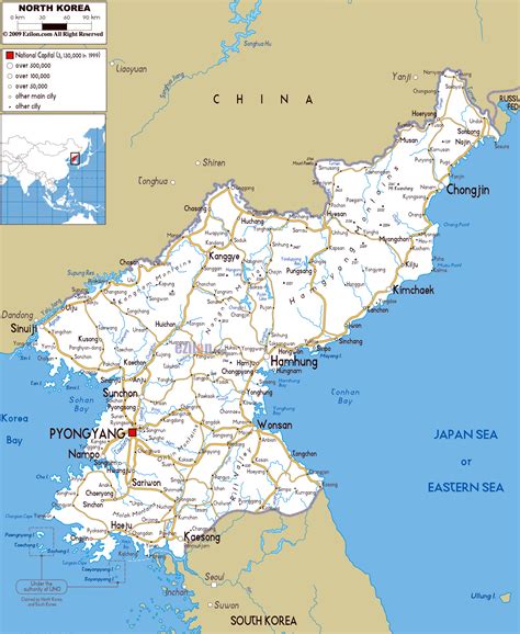 Large road map of North Korea with cities and airports | North Korea | Asia | Mapsland | Maps of ...