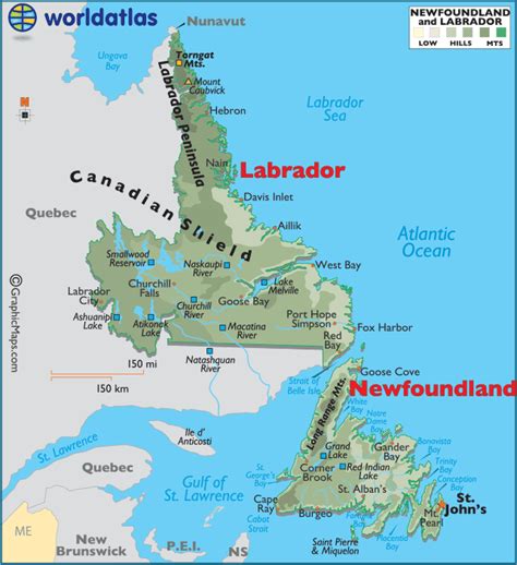 Newfoundland and Labrador Canada Large Color Map