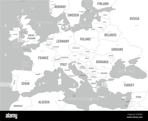 Europe map - white lands and grey water. High detailed political map of ...