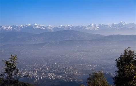 Clear weather brings into view snow-capped mountains from Kathmandu Valley