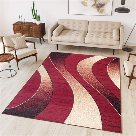 Tapiso Area Rugs Living Room Bedroom Modern Burgundy Red Wavy Durable Carpet Pattern Dream ...