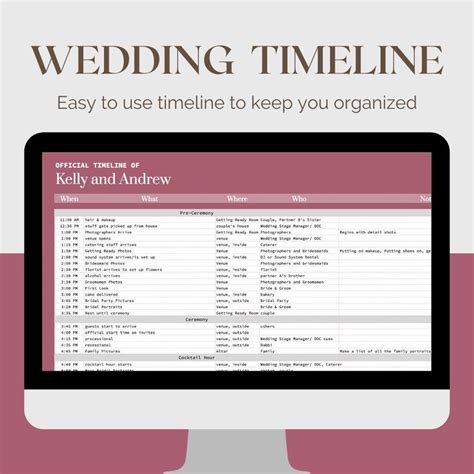 Wedding Timeline Spreadsheet Timeline Planner and Wedding Organizer Google Sheets Wedding Day ...