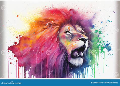 Coloful Rainbow Lion Watercolor Illustration Painting Colourful Stock Illustration ...