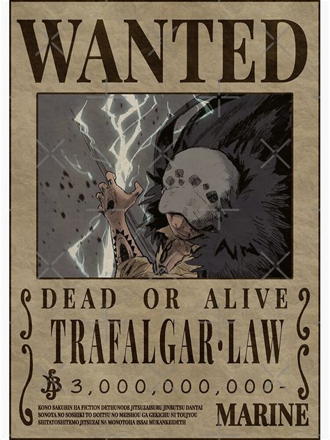 "Trafalgar D Water Law Poster Bounty One Piece Wanted" Art Print for Sale by OnePieceWanted ...