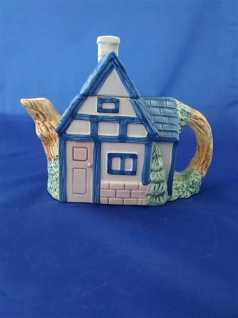 A 2-cup Country Cottage Ceramic Teapot in White and Blue. CS - Etsy