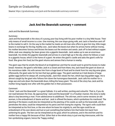 ⇉Jack And the Beanstalk summary + comment Essay Example | GraduateWay