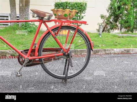 bicycle red classic vintage in former beautiful with copy space for add text Stock Photo - Alamy