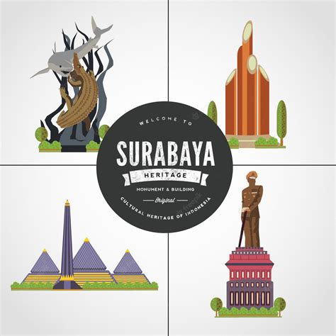 Premium Vector | Flat design monument of surabaya east java indonesia vol 1