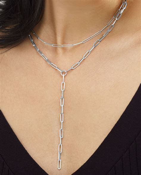 Lariat Paperclip Link Y-Shaped Chain Necklace 14k White Gold | Chain necklace, Chain link ...