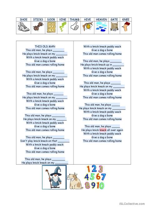 This Old Man Listening Worksheet son…: English ESL worksheets pdf & doc