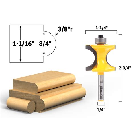 Edging :: Bullnose :: 3/8" Radius Bullnose Router Bit - 1/4" Shank