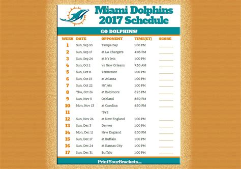 Miami Dolphins Printable Schedule - Free Printable Templates