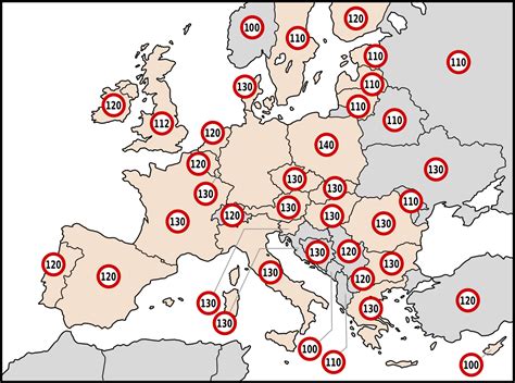 Motorway Speed Limits in Europe in km/h (EU-27 coloured) [871x648][OS] : r/MapPorn