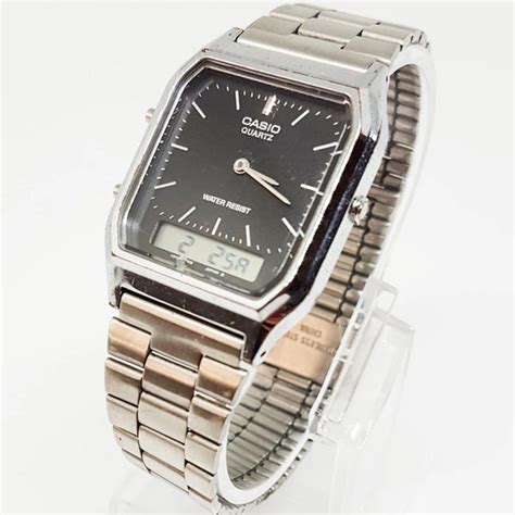 Silver-tone Casio Quartz Watch | Double Digital and Analog Display ...