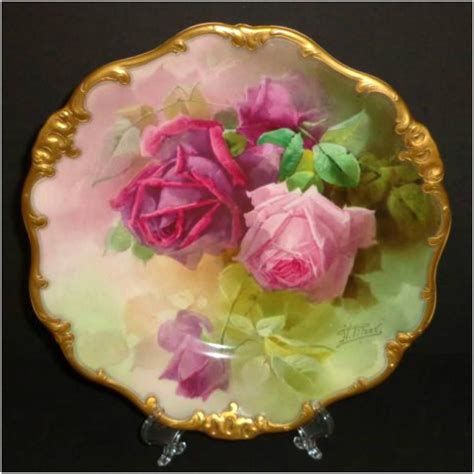 ANTIQUE ROYAL DOULTON PLATE 19th C, PORCELAIN, HAND PAINTED ROSES, SIGNED, RARE, 1897 ...