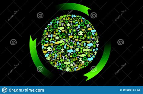 Planisphere Made With Ecological Symbols On Dark Background Stock Photo | CartoonDealer.com ...