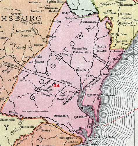 Georgetown County, South Carolina, 1911, Map, Rand McNally, Georgetown City, Murrells Inlet ...