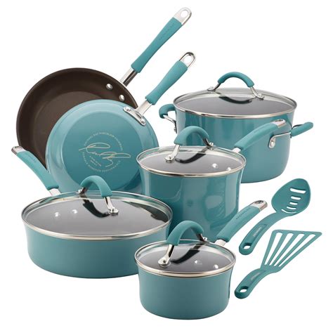 Rachel Ray Cookware Set Nonstick Blue Pots Pans Lids Teal Non Stick ...