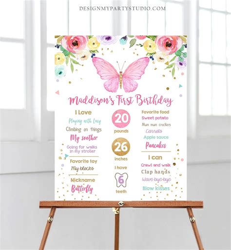 Editable Butterfly Birthday Milestones Sign Garden 1st - Etsy Australia ...