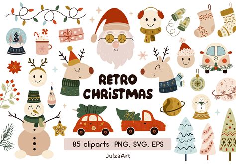 Retro Christmas Clipart Vintage Christmas Svg Merry - Etsy