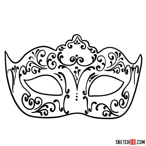 How to draw a Venetian carnival mask - Sketchok easy drawing guides