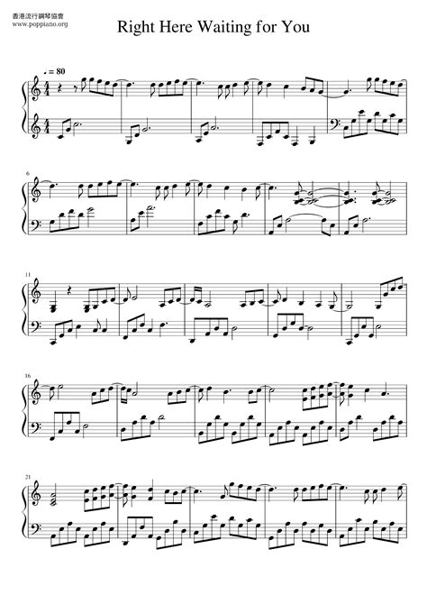 Richard Marx-Right Here Waiting Sheet Music pdf, - Free Score Download ★