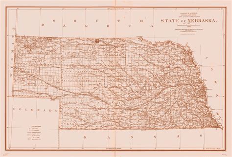 Historic Map of Nebraska 1890 Antique Art, Printed Gift Idea, Home ...