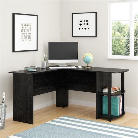 Ameriwood Home Dominic L Desk with Bookshelves, Black Oak - Walmart.com ...