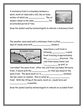 Weather Fronts Worksheet by Annette Hoover | Teachers Pay Teachers