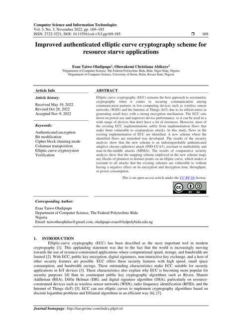 (PDF) Improved authenticated elliptic curve cryptography scheme for ...